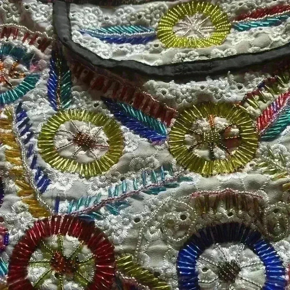 Patchwork Embroidered Hippie Boho Hobo Bag Crystal Beads Gypsy Crossbody Purse - Picture 4 of 9